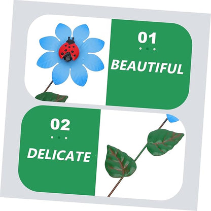 VICASKY Iron Flower Stake Decor with Lifelike Blue Flower Sculpture Weatherproof Garden Plant Ornament for Patio Lawn and Outdoor Rustic Farmhouse Style