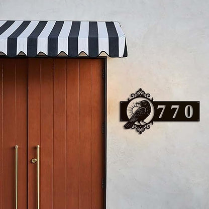 Personalized Gothic House Number metal Signs,Custom Address Number Metal Wall Art Decor,Black Plaques Outdoor wall Decorative Signage,Shed(8-30 Inches) (Crow B)
