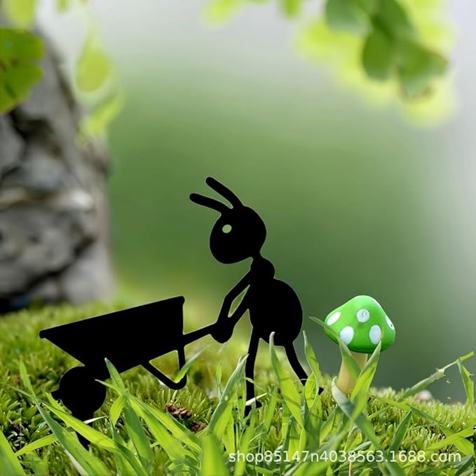 Metal Cute Alien Garden Metal Stakes,Hollow Garden Animal Ant Garden Stake Accessories and Lawn Ornaments Gardening Stakes for Decoration (Ant A)