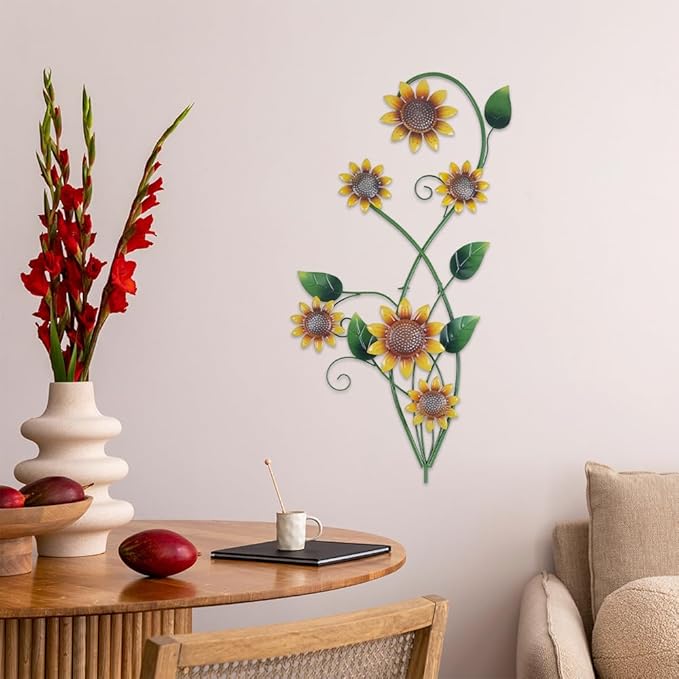 YEAHOME Garden Decor for Outside, 2 Pack 37“ Metal Sunflowers Garden Stakes, Spring Wall Decor, Yellow Look & Personalities Flowers Yard Art for Outdoor Lawn Backyard Porch Patio Home Decorations