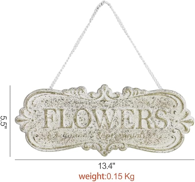 Chic Metal Garden Sign - Hanging Flower Sign Yard Decor - Rustic Farmhouse Backyard Outdoor Wall Decor