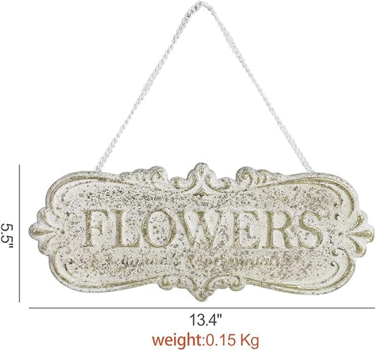 Chic Metal Garden Sign - Hanging Flower Sign Yard Decor - Rustic Farmhouse Backyard Outdoor Wall Decor
