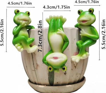 3 Pieces of Outdoor Courtyard Climbing Frog Statue Decoration, Outdoor Fairy Garden Resin Crafts, Flower Pot Landscape Frog, Miniature Landscape Pendant Accessories
