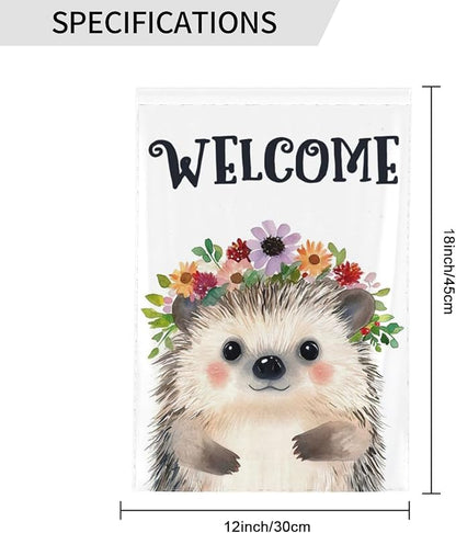 Hedgehog Painting Garden Flags 12×18 Inch Double Sided Decorative Yard Banner Seasonal Flag for Outdoor Outside Decor