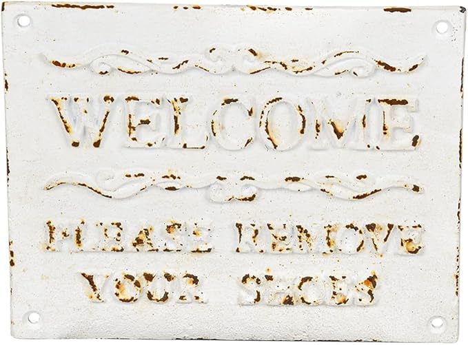 Sungmor Rustful Crafts Cast Iron WELCOME sign with PLEASE REMOVE YOUR SHOES Reminds, Front Door Marker for Guiding Guests' Take Off Shoes, Vintage Hanging Welcome Signs Indoor Outdoor Home Decor