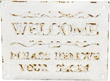 Sungmor Rustful Crafts Cast Iron WELCOME sign with PLEASE REMOVE YOUR SHOES Reminds, Front Door Marker for Guiding Guests' Take Off Shoes, Vintage Hanging Welcome Signs Indoor Outdoor Home Decor
