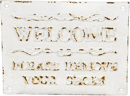Sungmor Rustful Crafts Cast Iron WELCOME sign with PLEASE REMOVE YOUR SHOES Reminds, Front Door Marker for Guiding Guests' Take Off Shoes, Vintage Hanging Welcome Signs Indoor Outdoor Home Decor