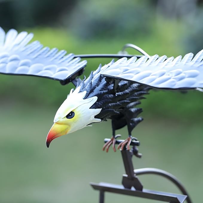 Swinging Eagle/Owl Decorative Wind Spinner for Yard and Garden, Outdoor Metal Windmill Art, Lawn Spinner, Garden Stake Kinetic Sculpture