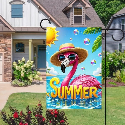 BlissYard Hello Summer Flamingo Welcome Garden Flag 12 x 18 Inch Double Sided Ocean Beach Tropical Plant Farmhouse Small Yard Flag Summer Seasonal Holiday Outdoor Outside Decoration