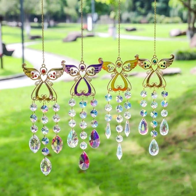 Crystal Sun Catcher, Angle Design Garden Hanging Rainbow Maker Ornament, Decorative Hanging Prism for Windows, Outdoors, Patio, Wedding, Party Decor (Purple)