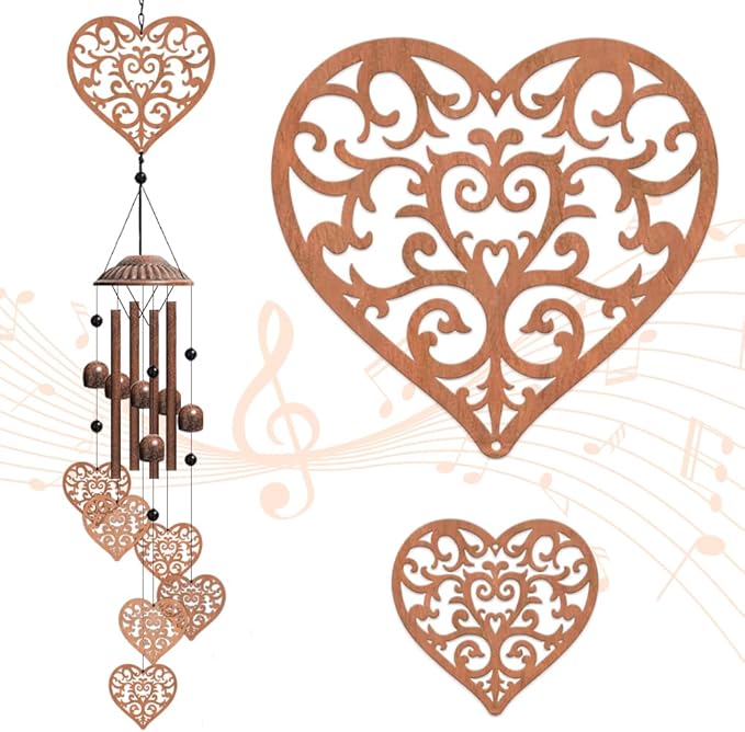 OLYCRAFT Heart Metal Wind Chimes Outdoors Wind Chime Sympathy Memorial Windchime Iron Windchime Memorial Presents Hanging Windbell for Patio Backyard Home Garden Pendant Decoration - 30 Inch