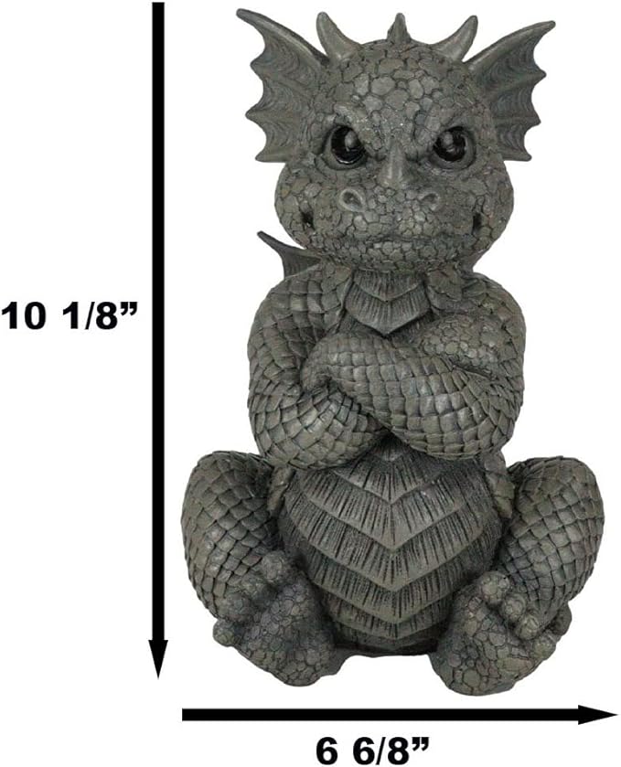 Ebros Gift Whimsical Garden Dragon Folding His Arms with Angry Face Figurine 10.25" H Cute Grumpy Baby Dragon Faux Stone Resin Finish Dungeons and Dragons Mythical Fantasy Sculpture