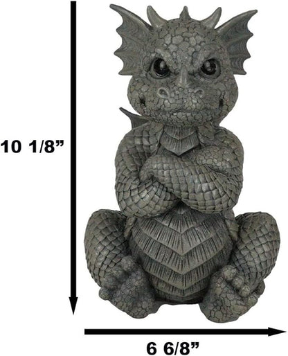 Ebros Gift Whimsical Garden Dragon Folding His Arms with Angry Face Figurine 10.25" H Cute Grumpy Baby Dragon Faux Stone Resin Finish Dungeons and Dragons Mythical Fantasy Sculpture