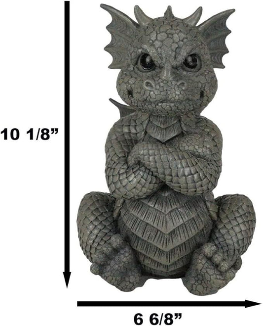 Ebros Gift Whimsical Garden Dragon Folding His Arms with Angry Face Figurine 10.25" H Cute Grumpy Baby Dragon Faux Stone Resin Finish Dungeons and Dragons Mythical Fantasy Sculpture