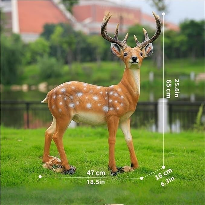 Garden Ornament, Resin Sika Deer Sculpture, Outdoor Garden Crafts Statue Ornament, Simulation Deer Decor Statue for Park, Lawn(25.6x18.5x6.3in)