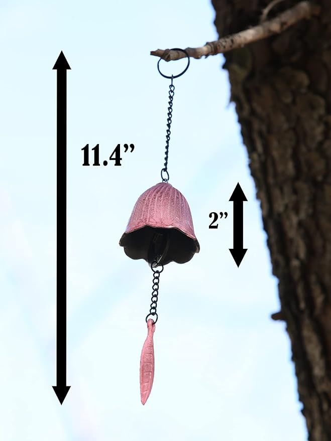 Japanese Wind Chime Cast-Iron Outdoor Ornament for Garden & Patio, 2 Pack Hanging Metal Wind-Bell Decoration Gift, Set of 2 Blessing Pendant Windchimes & PVC Wind-Catcher, Flower & Bird