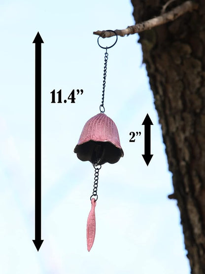 Japanese Wind Chime Cast-Iron Outdoor Ornament for Garden & Patio, 2 Pack Hanging Metal Wind-Bell Decoration Gift, Set of 2 Blessing Pendant Windchimes & PVC Wind-Catcher, Flower & Bird