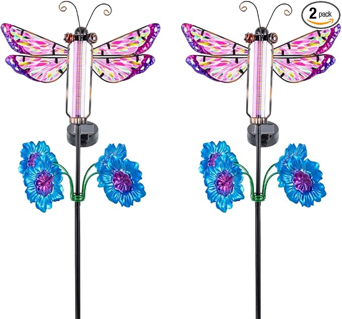 Solar Lights Outdoor Waterproof, 2 Pack Dragonfly Garden Lights, Decorative Landscape Lighting Solar Powered Small Pinwheels for Yard and Garden