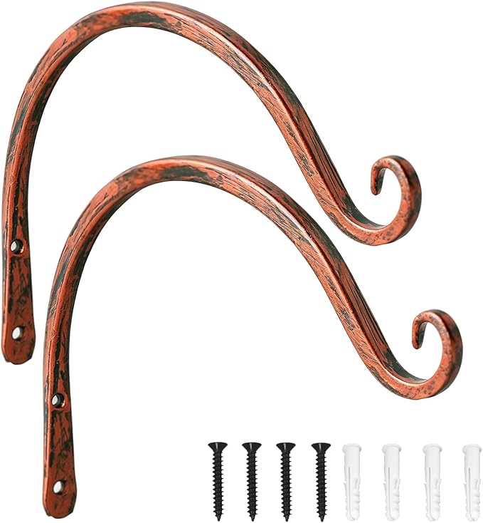 LOOGI Hanging Plant Bracket, Wall Hook Plant Hanger 6 Inch Decorative Hooks for Indoor Planter Lantern, Outdoor Bird Feeder Wind Chime (Gold, 8 Inch C)
