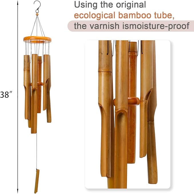 Afirst Bamboo Wind Chimes, 38" Wooden Windchimes for Outdoor Valentine's Day Gift Handcrafted Memorial Sympathy Gift for Garden, Patio, Home or Outdoor Decor