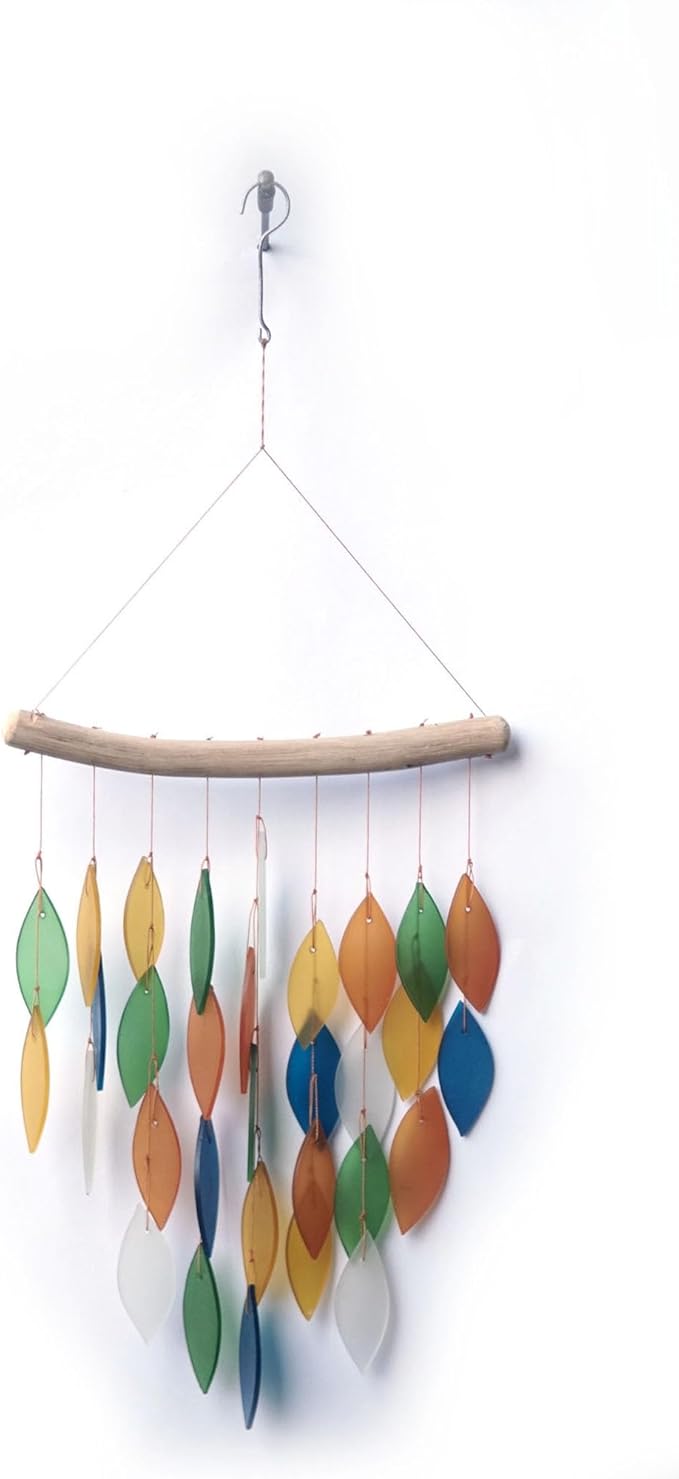 Sunset Vista Designs Handcrafted Driftwood and Sea Glass Diamond Wind Chime, Large, Margarita