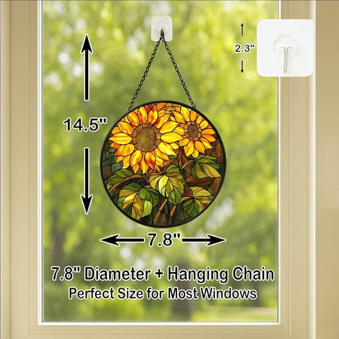 Stained Glass Window Hanging - 7.8in Colorful Bird in Floral Garden Sun Catchers Indoor Stained Glass Panels Wall Decor for Mom,Wife,Lovers,Festive