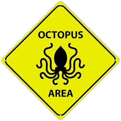 Octopus Crossing Xing Sign Beware of Octopus Metal Sign Ocean Animal Funny Warning Sign Crossing Zone Sign for Farm Yard Front Door Indoor Outdoor Street Sign 15x15in