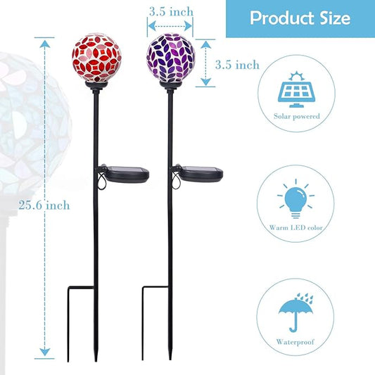 Afirst Solar Lights Outdoor Decorative Solar Mosaic Garden Stakes Decorative Lights Waterproof for Pathway Yard Lawn Decoration 3 Pack