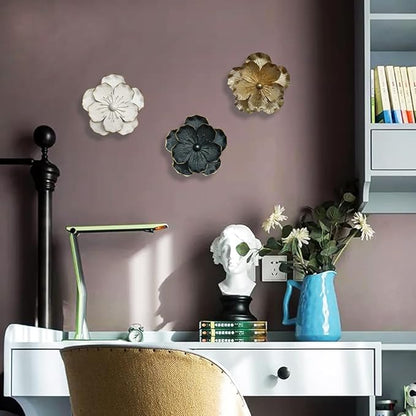 Metal Flower Wall Art Decor, 9" Rustic Modern Floral Sculpture, Distressed Iron Wall Hanging Home Decoration Accent Artworks for Indoor Kitchen Bedroom Living Office Outdoor Garden Patio (35A-Gold)
