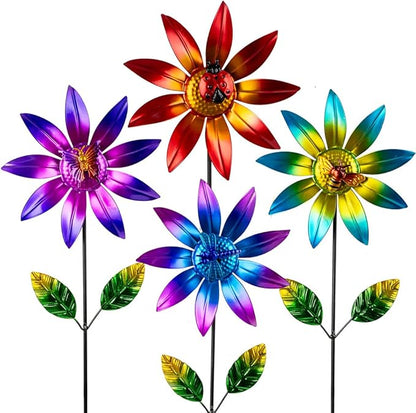 4 Packs Wind Spinner Outdoor, Pinwheels for Yard and Garden, Metal Flower Decorative Garden Stakes for Lawn Patio Porch Decor