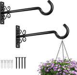 BOLITE Plant Hangers, 8 Inch Plant Hooks for Wall Indoor Outdoor, Metal Hooks for Hanging Hummingbird Feeders, Bird Feeders, Planters, Lanterns, Wind Chimes, 2 Pack, Black, Gifts for Women Men