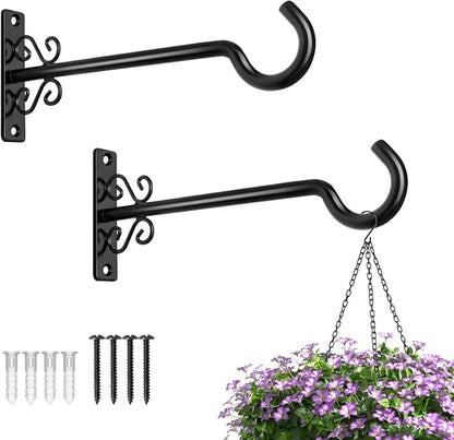 BOLITE Plant Hangers, 8 Inch Plant Hooks for Wall Indoor Outdoor, Metal Hooks for Hanging Hummingbird Feeders, Bird Feeders, Planters, Lanterns, Wind Chimes, 2 Pack, Black, Gifts for Women Men