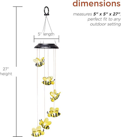 Alpine Corporation QLP832SLR Outdoor Solar Powered Wind Mobile with LED Bee Lights, LED Solar Lawn Décor, 27", Multicolor
