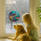 Stained Glass Window Hanging - Loving Cats with Heart Vines 6.3in Sun Catchers Indoor Stained Glass Panels Wall Decor for Mom,Wife,Lovers,Festive