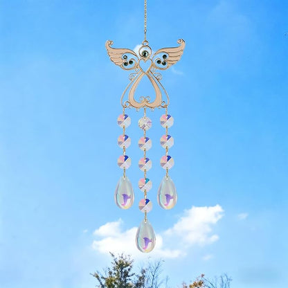 Angel Sun Catcher with Crystal, White and Silver, Metal and Crystal, 15 Inch, Hanging Wind Chime Ornament for Windows, Garden, Home Decor, Wedding, Christmas Tree (Green)