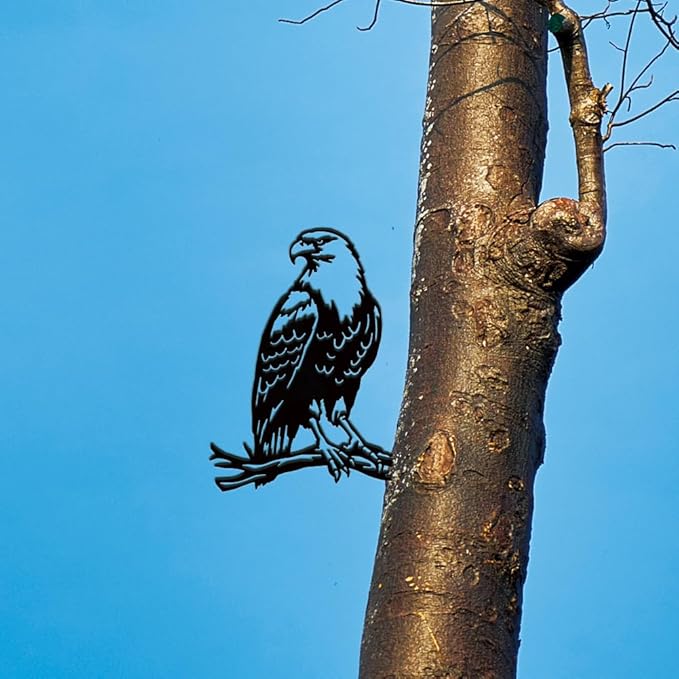 SUPERDANT Metal Eagle Garden Decor Bird Outdoor Garden Ornament Black Silhouette Tree Decor Animals Metal Yard Stakes Decorative Gardens Yard Art for Lawn Patio Gift for Gardeners