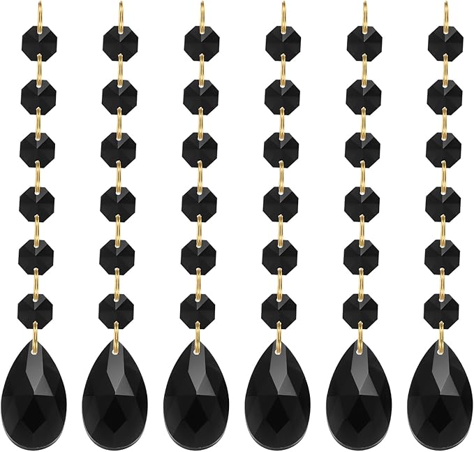 PATIKIL Teardrop Crystal Chandelier Pendants Beads, 6 Pack 160mm Length 38mm Chandelier Prisms Parts Ornaments Hanging Beads for DIY Arts Crafts Decoration, Black