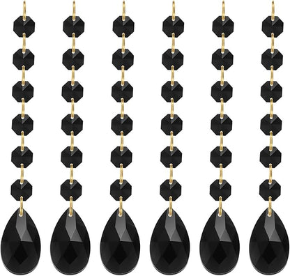 PATIKIL Teardrop Crystal Chandelier Pendants Beads, 6 Pack 160mm Length 38mm Chandelier Prisms Parts Ornaments Hanging Beads for DIY Arts Crafts Decoration, Black