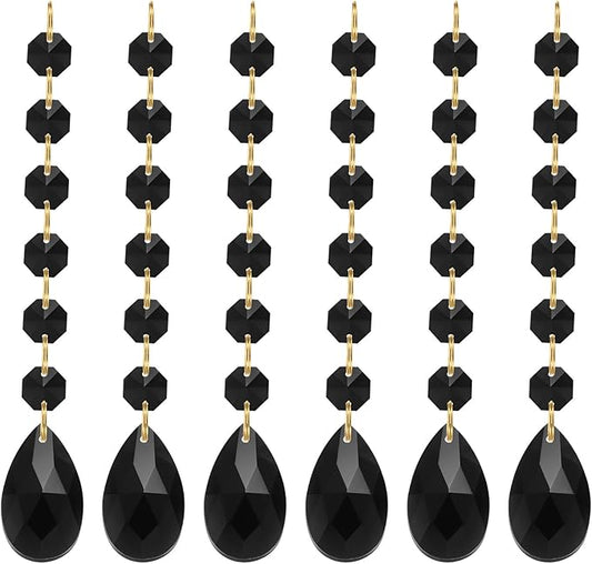 PATIKIL Teardrop Crystal Chandelier Pendants Beads, 6 Pack 160mm Length 38mm Chandelier Prisms Parts Ornaments Hanging Beads for DIY Arts Crafts Decoration, Black