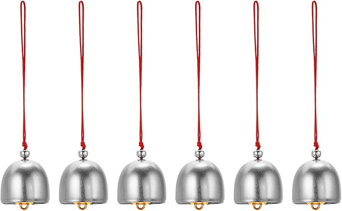 PATIKIL 6 Pcs Wind Chime, Hanging Bells Temple Bells Retro Outdoor Hanging Metal Chinese Wind Chime Round for Outside Garden Camping, Silver Red