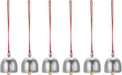 PATIKIL 6 Pcs Wind Chime, Hanging Bells Temple Bells Retro Outdoor Hanging Metal Chinese Wind Chime Round for Outside Garden Camping, Silver Red