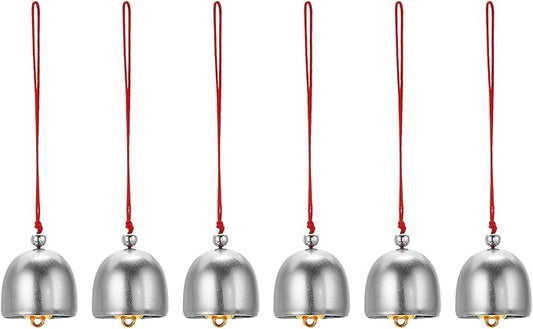 PATIKIL 6 Pcs Wind Chime, Hanging Bells Temple Bells Retro Outdoor Hanging Metal Chinese Wind Chime Round for Outside Garden Camping, Silver Red