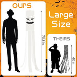 JXTON 2pcs 70inch Halloween Ghost Windsocks Flag with Lights Halloween Outdoor Hanging Decor for Yard Patio Garden Pathway Party Decoration