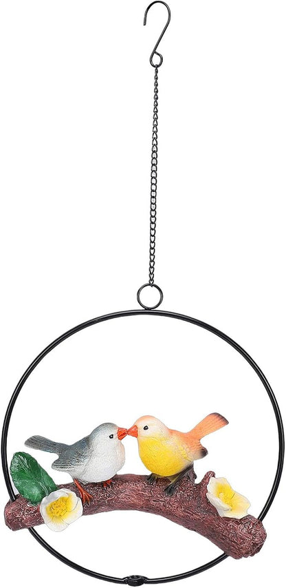 Zerodis Hanging Birds Statue Exquisite Decoration with Iron Ring Perfect for Garden and Patio Decor (Green Yellow) (Green Yellow) ()