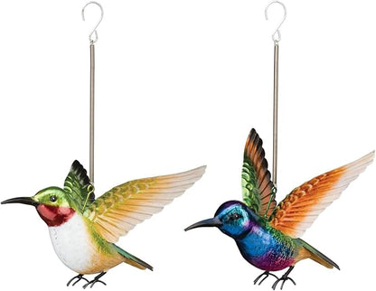 Regal Art & Gift Hummingbird Bouncie Set of 2 - Hand-Painted Metal Spring Garden Decor, Weather-Resistant Outdoor Yard Art, Bird Sculpture for Lawn & Patio - Coronet & Ruby
