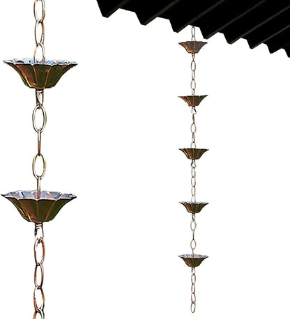 Rain Chain Copper Imitation for Gutters 3.3ft with 5 Cups Easy Install Catcher Outside Courtyards Replacement Downspout A