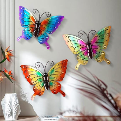 Miyolo 2 Pcs Metal Butterflies Fence Yard Art Garden Decor, 11" Large Butterfly for Outdoor Patio Backyard Balcony Sculpture, Colorful