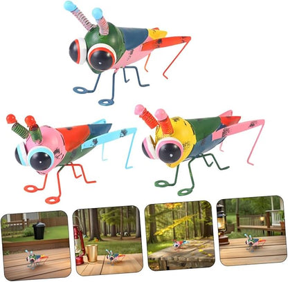 NUOBESTY 3pcs Colorful Iron Art Locust Figurines with Weatherproof Coating Lightweight Garden Statue Sculptures for Courtyard Lawn Patio Decor Portable Metal Insect Ornaments with