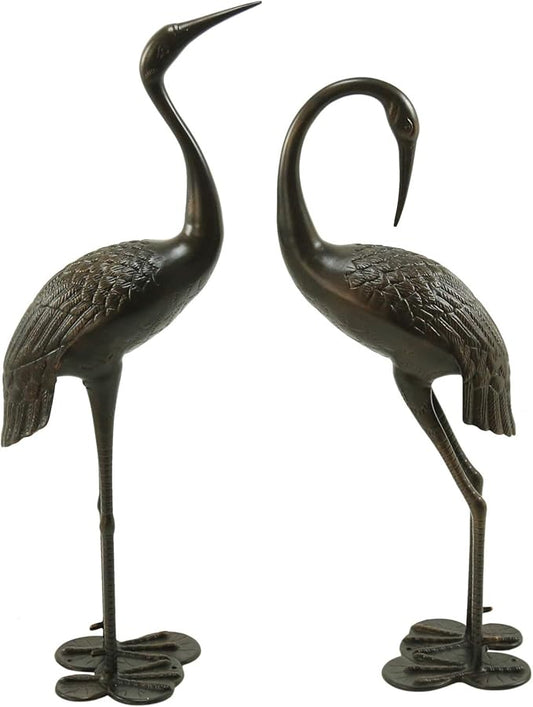 Merax Rust-Proof Aluminum Crane Garden Statues (Set of 2) - Dark Bronze Outdoor Bird Decor, Handcrafted Metal Art for Patio, Yard, or Pond, No Assembly Required