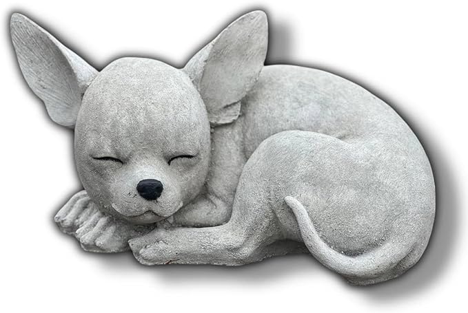 Chihuahua Memorial Stone Garden Statue Outdoor Dog Sculpture Yard Pet Loss Decoration Sleeping Puppy Painted Figurine Backyard Ornament Dog Grave Marker Sympathy Art